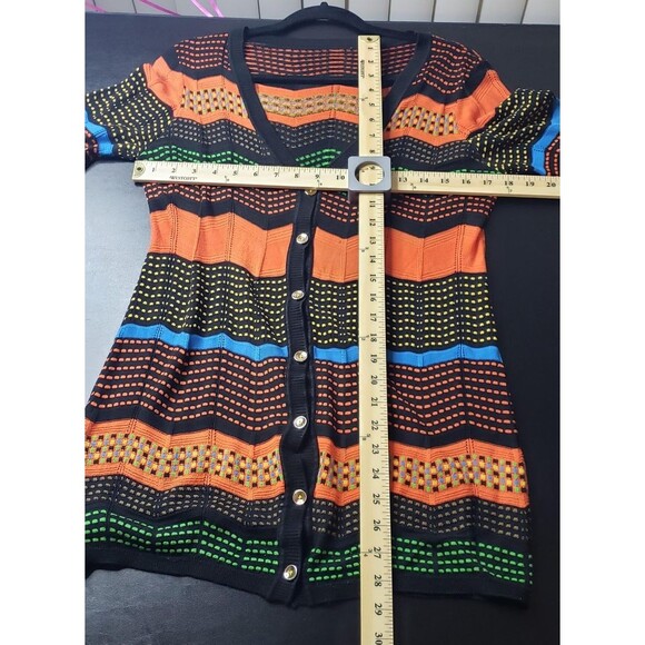 Halloween Cardigan Sweater Button Front M Multicolor Striped Lightweight - Picture 4 of 6